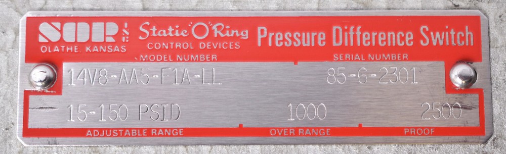 SOR Static O Ring Pressure Difference Switch 14V8-AA5-F1A-LL