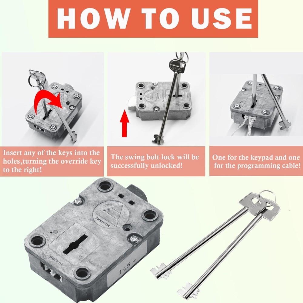Fingerprint Safe lock Replacement Chrome Lock & Right Swing Bolt Lock 2 Keys