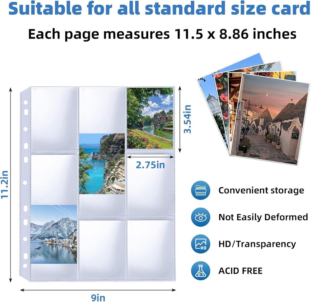 9 Pocket Trading Card Binder Pages – Thickened, Top Loading Design