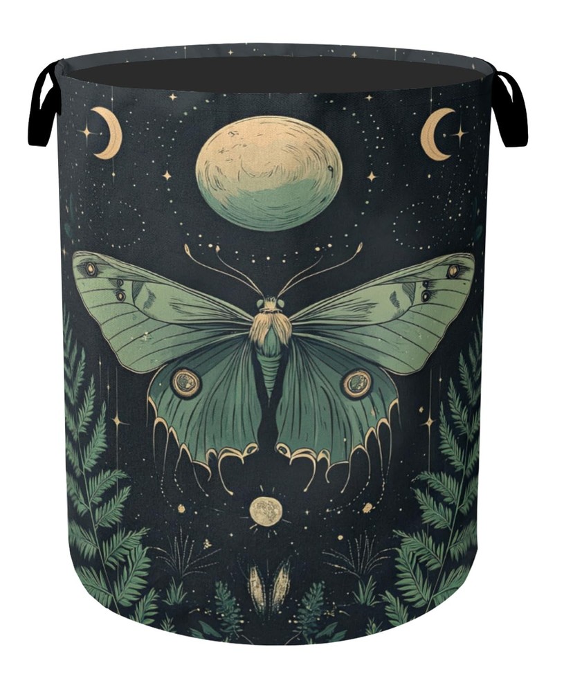 Gothic Moon Moth Foldable Laundry Hamper - Waterproof Fabric Storage Basket w...