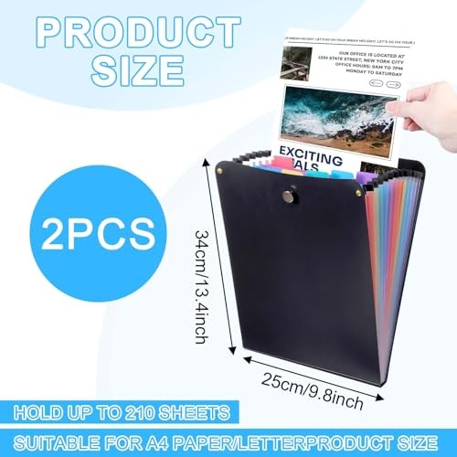 2 Pcs Expanding File Folder, 13 Pockets Vertical File Folder Accordion File