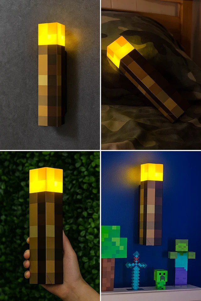 Minecraft Torch Rechargeable Portable Night Light 4-Color LED Light Interactive