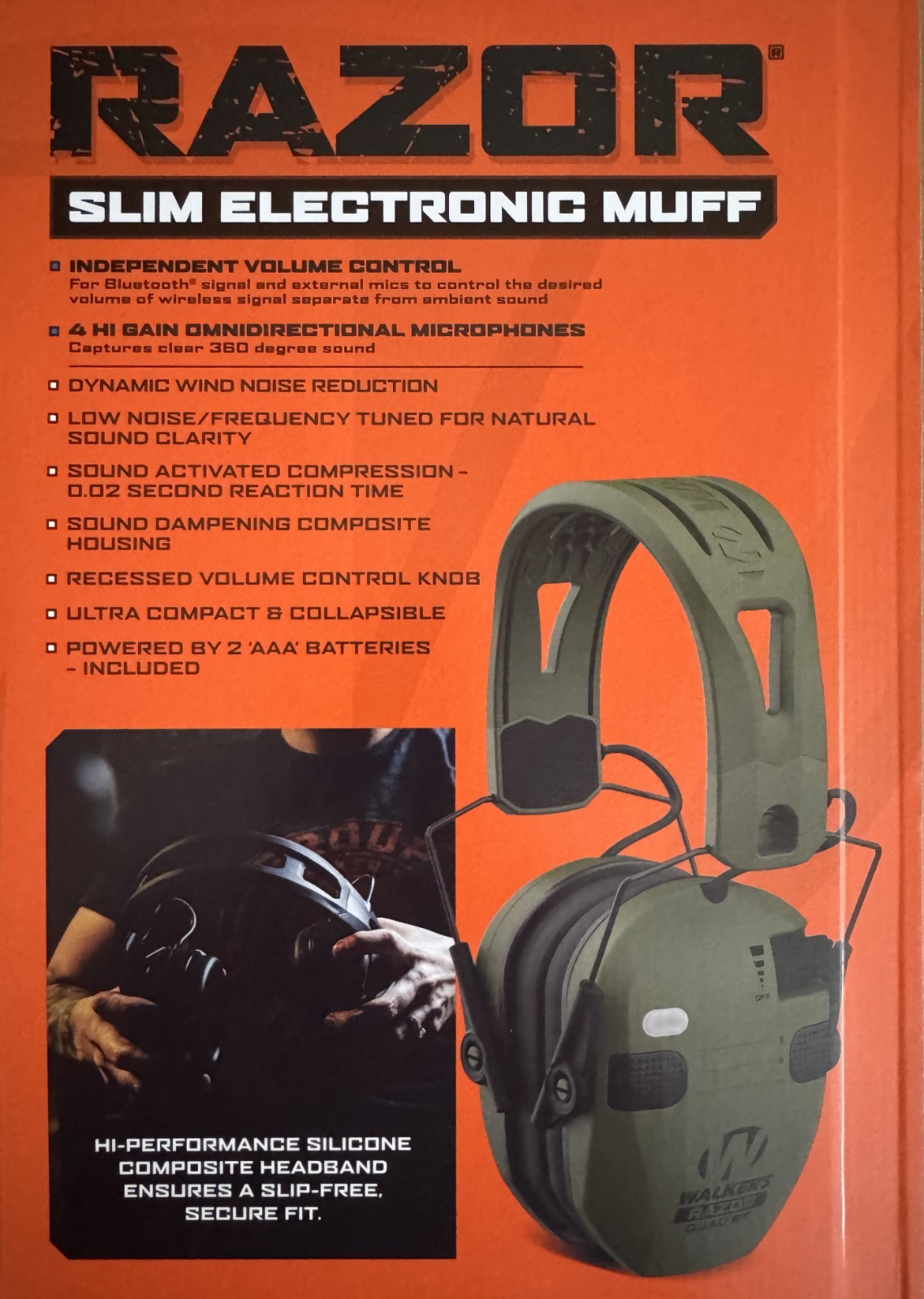 Walker's Razor Quad Bluetooth Tacti-Grip Slim Digital Muff Ear Protection | NEW