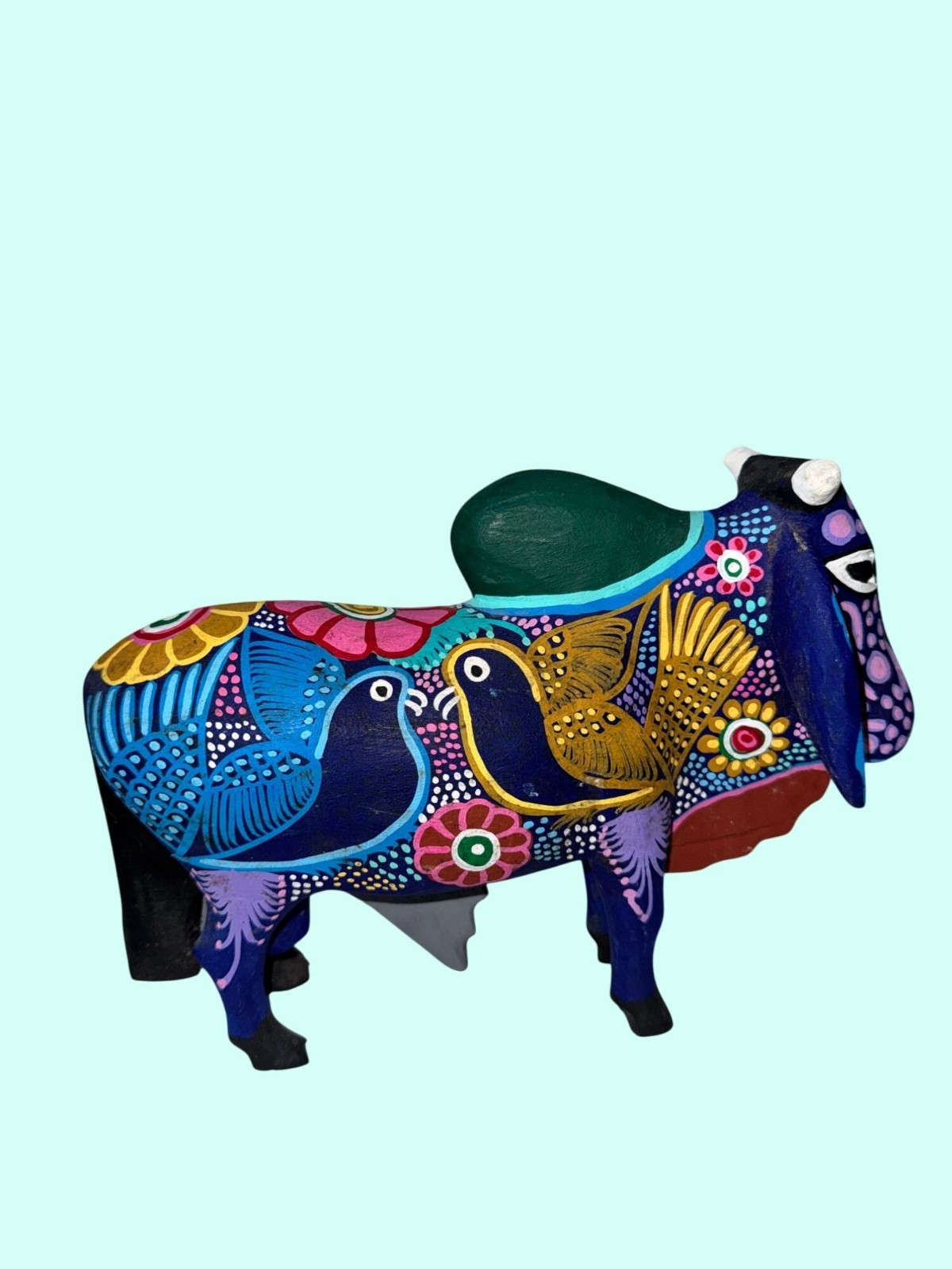 Hand Carved Alebrije Wooden Ox Folk Art Figurines Multicolor 2 Pieces