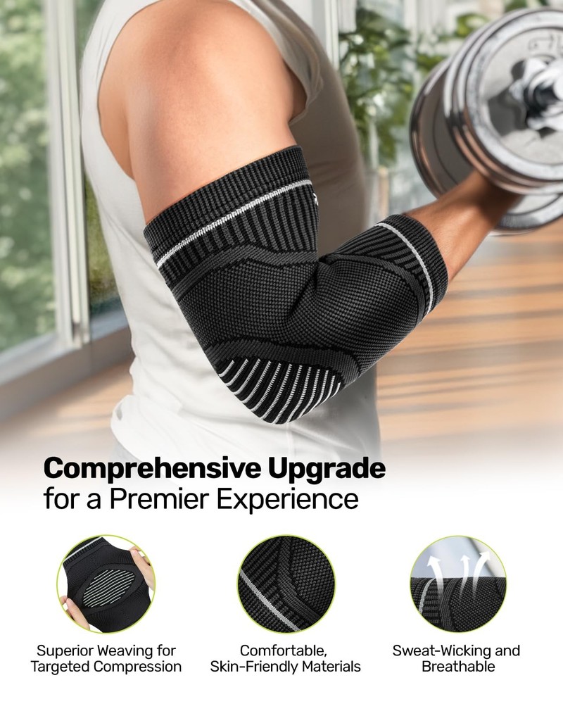 Elbow Compression Sleeve 2 Pack, High Elastic Elbow Brace for Tendonitis and ...