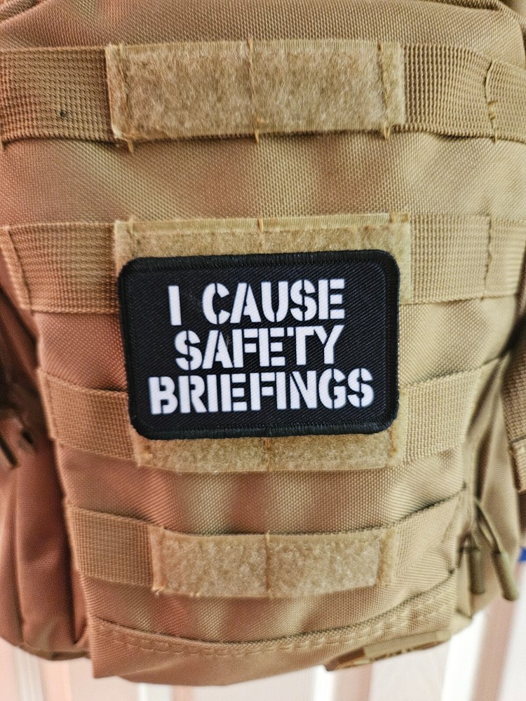 I cause safety briefings black and white 2"x3" hook & loop backing patch
