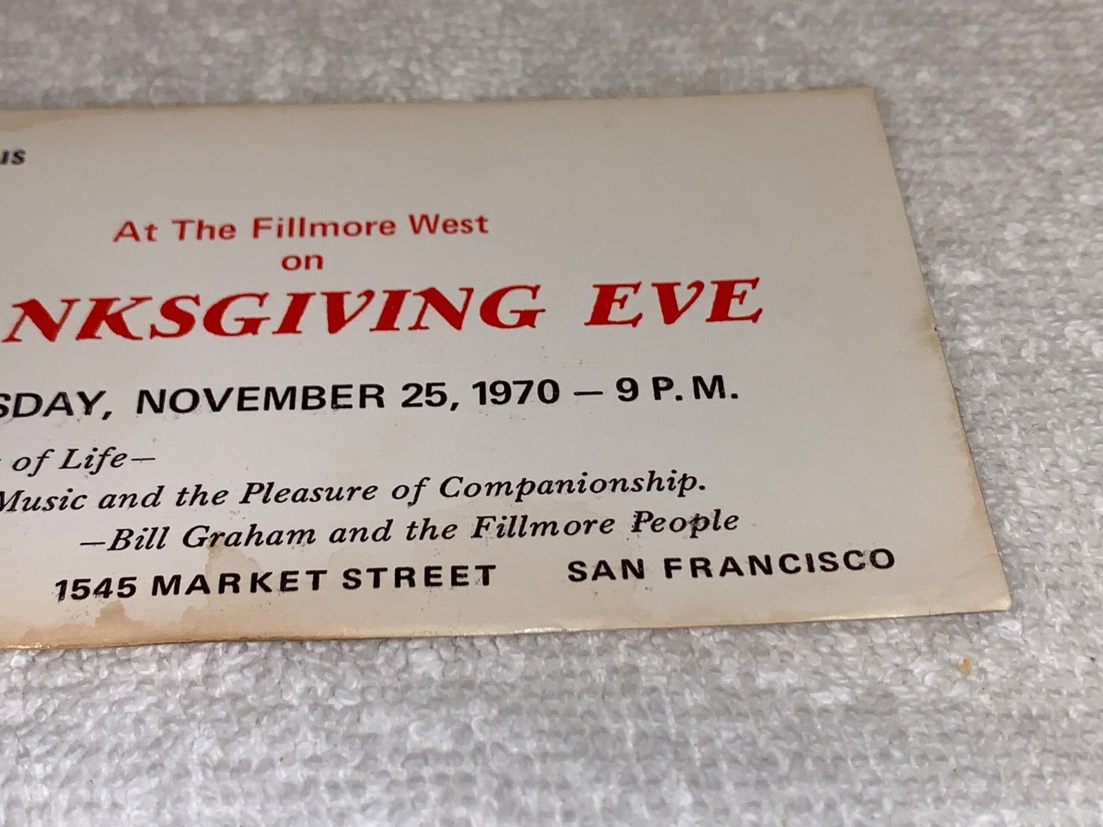 BILL GRAHAM 1970 CONCERT TICKET FILLMORE USA GRATEFUL DEAD Allman Brothers Band