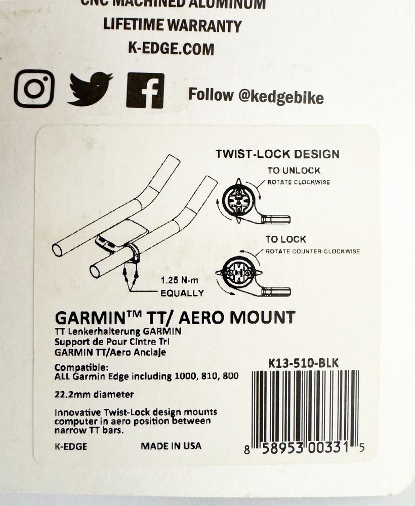 K-EDGE TT Mount for Garmin Edge and Forerunner Quarter Turn Type Computers