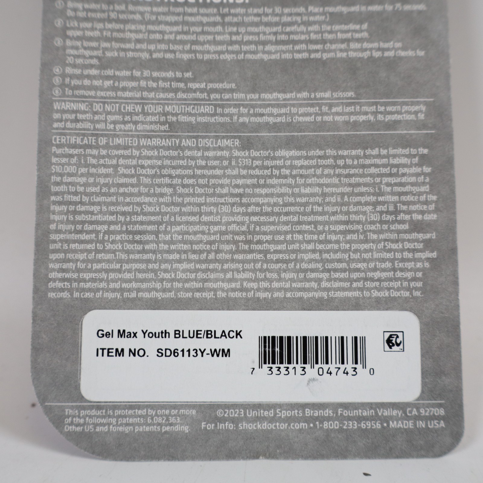 2 PACK Shock Doctor Sport Gel Max Classic Fit Youth Mouthguard Black/Blue Age 10