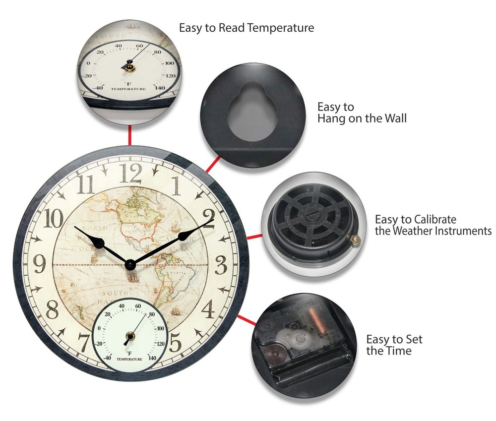 Infinity Instruments Orbis Black All Weather Clock Black Transitional Analog ...