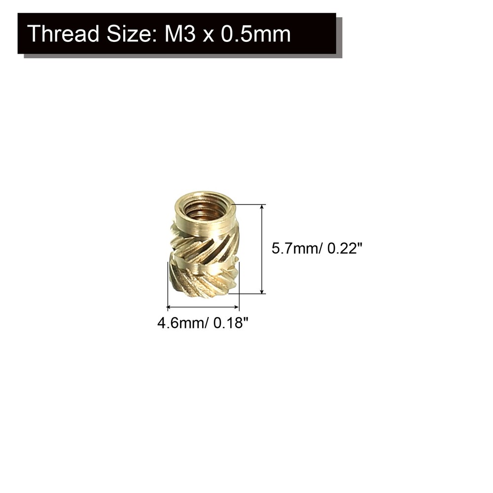 100 Pcs M3 Threaded Inserts Metric Knurled Nuts Brass Heat-Set Inserts