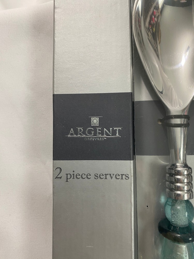 Argent Orefvres 2 Piece Servers Fork Spoon Green Silver