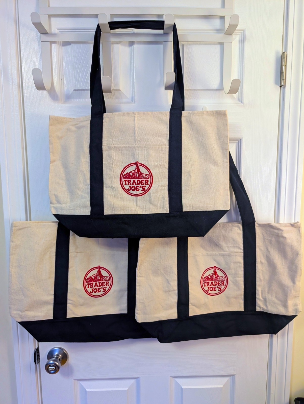 LARGE Trader Joe's Reusable Canvas Tote Bag, Navy Blue, New with Tags BULK ORDER