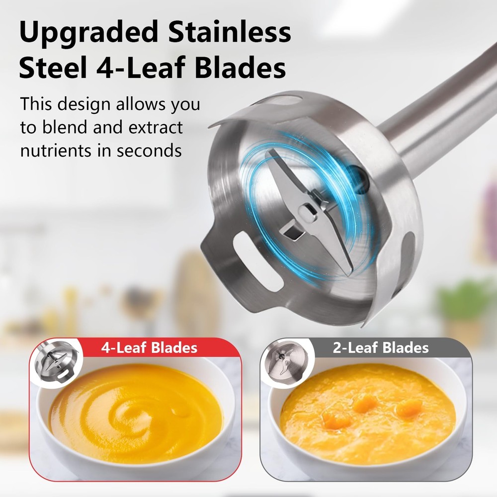 Cordless Hand Blender, Immersion Blender Handheld USB Rechargeable 8 Variable Sp