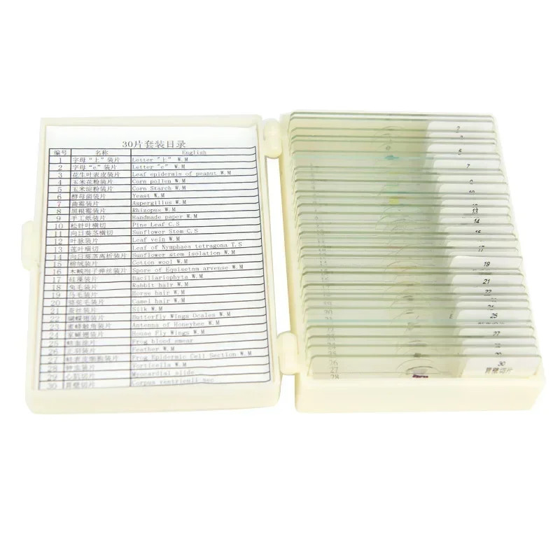 30PC Prepared Biological Basic Tissues Science Cover Slips Microscope Slides