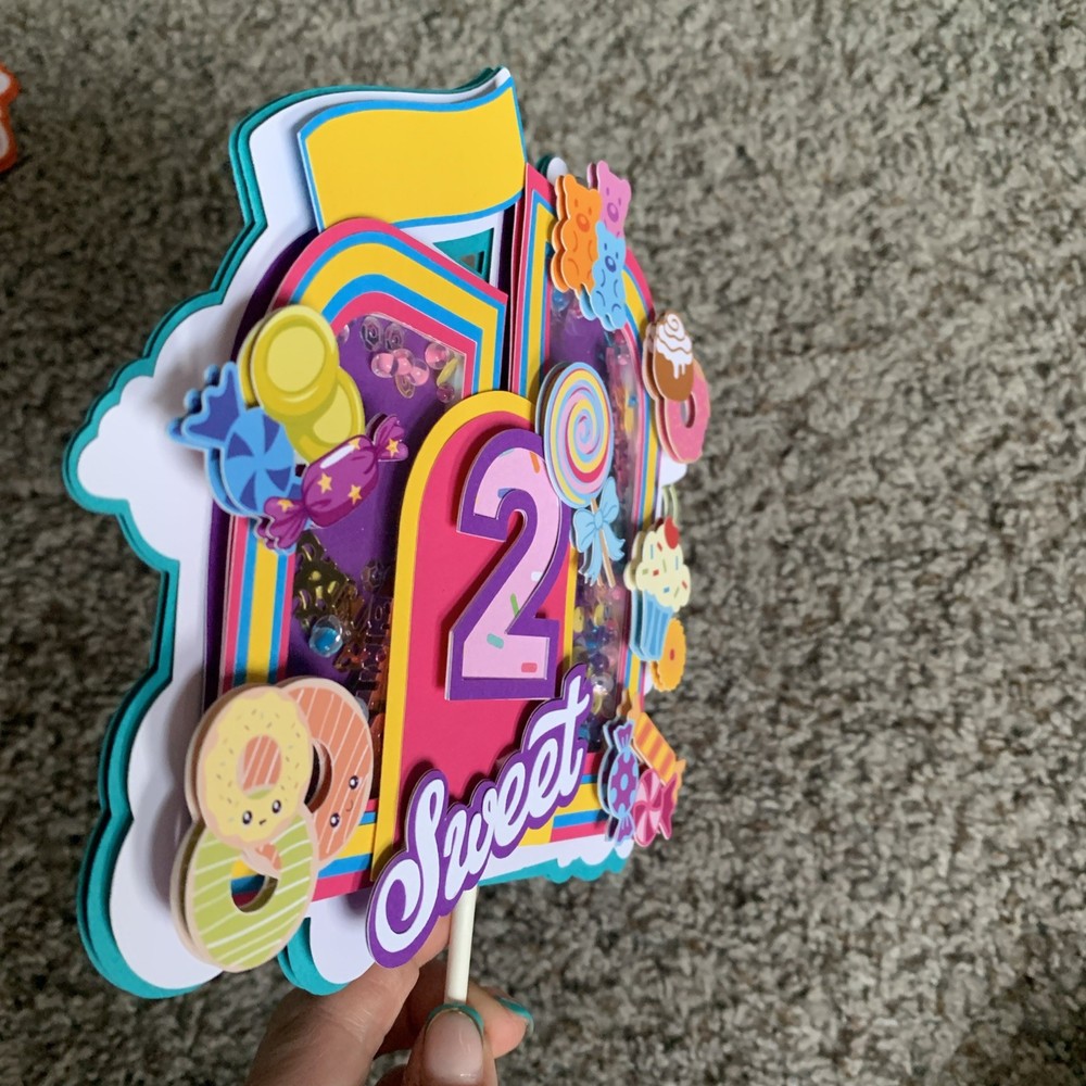 Handmade 3D shaker Cake Topper 2 Sweet Candy Dessert Theme Customize