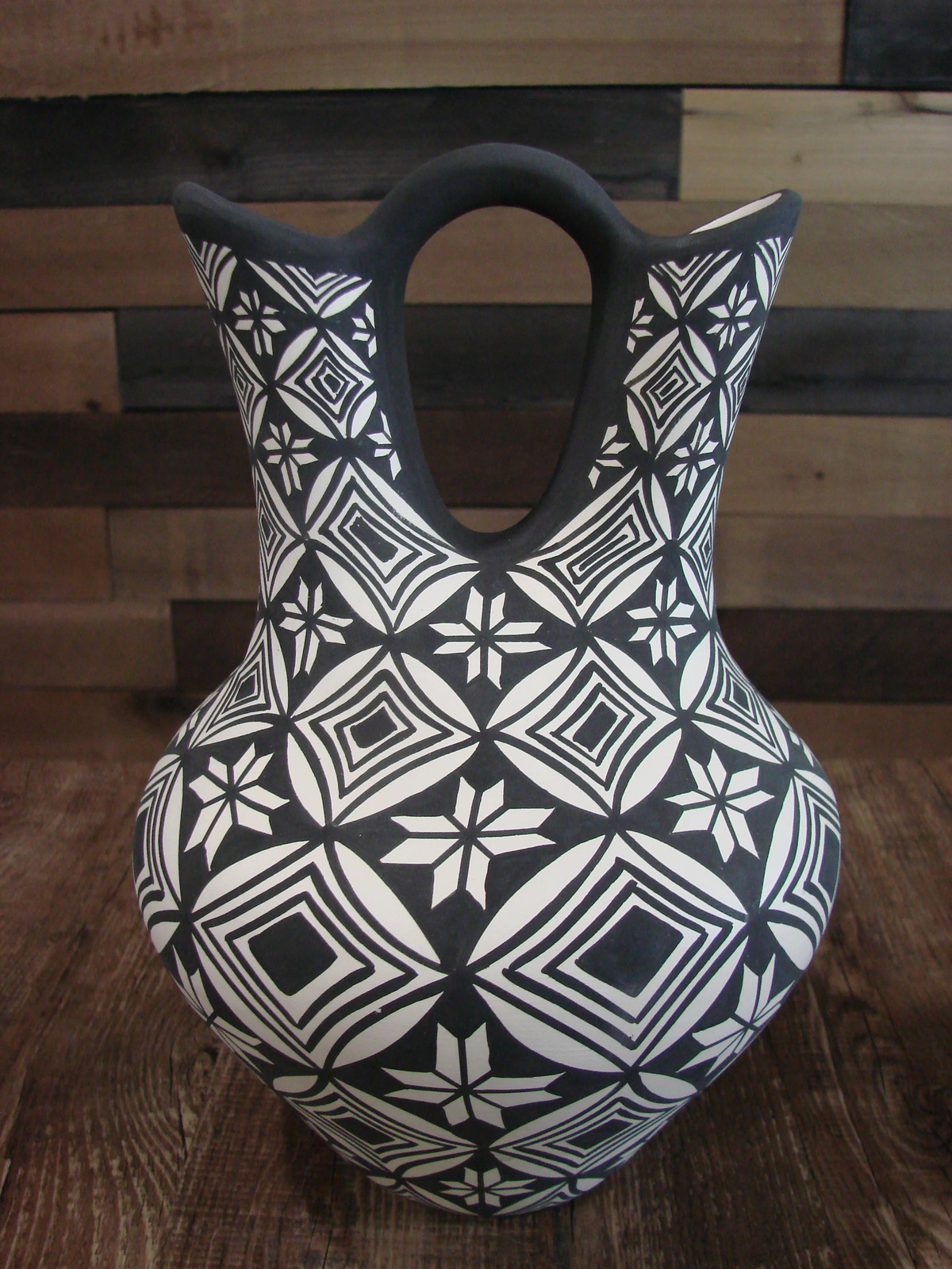 Native American Fine Line Hand Painted Wedding Vase by M. Lukee