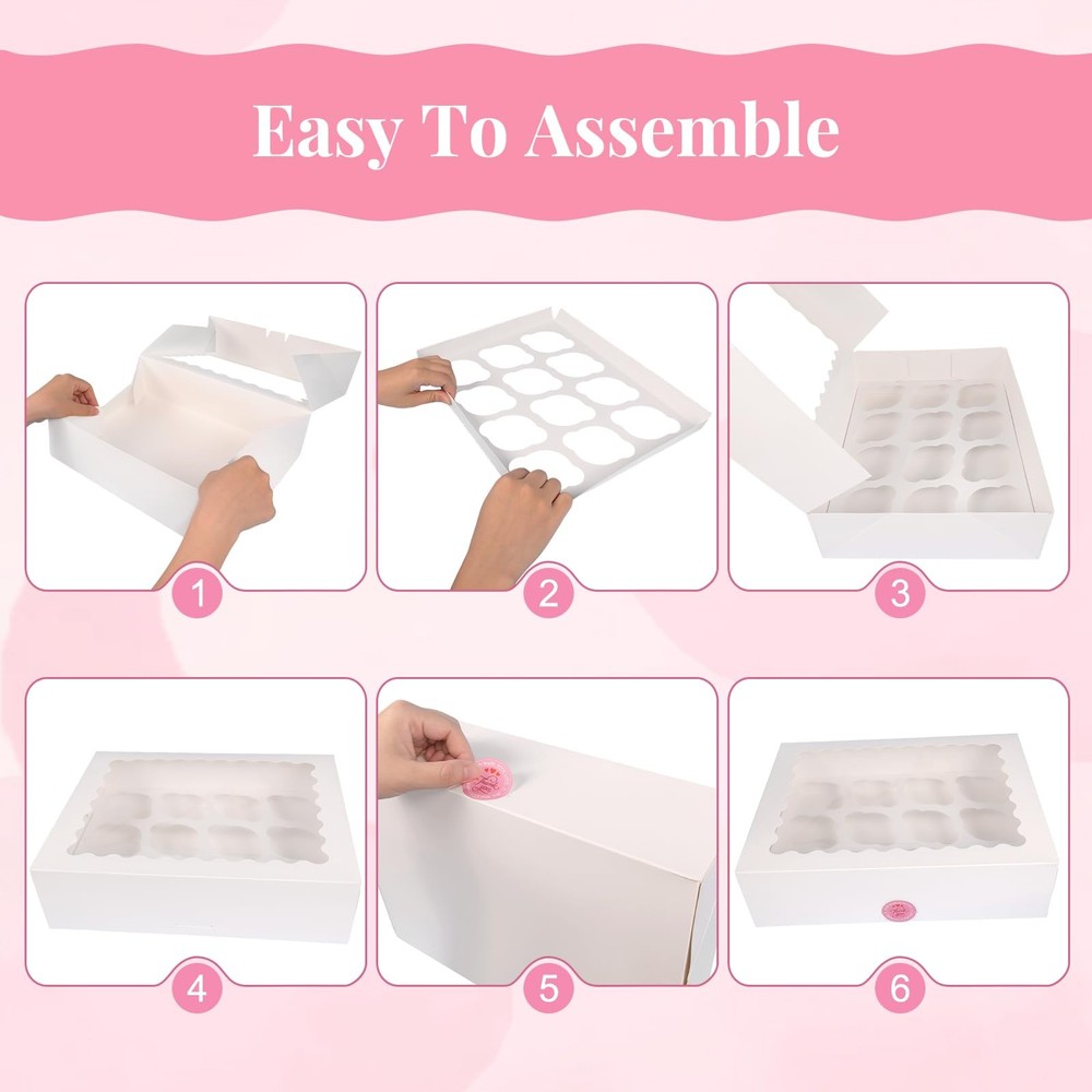 Cupcake Boxes 10 PCS 12 Count Containers with Window and Inserts Quality