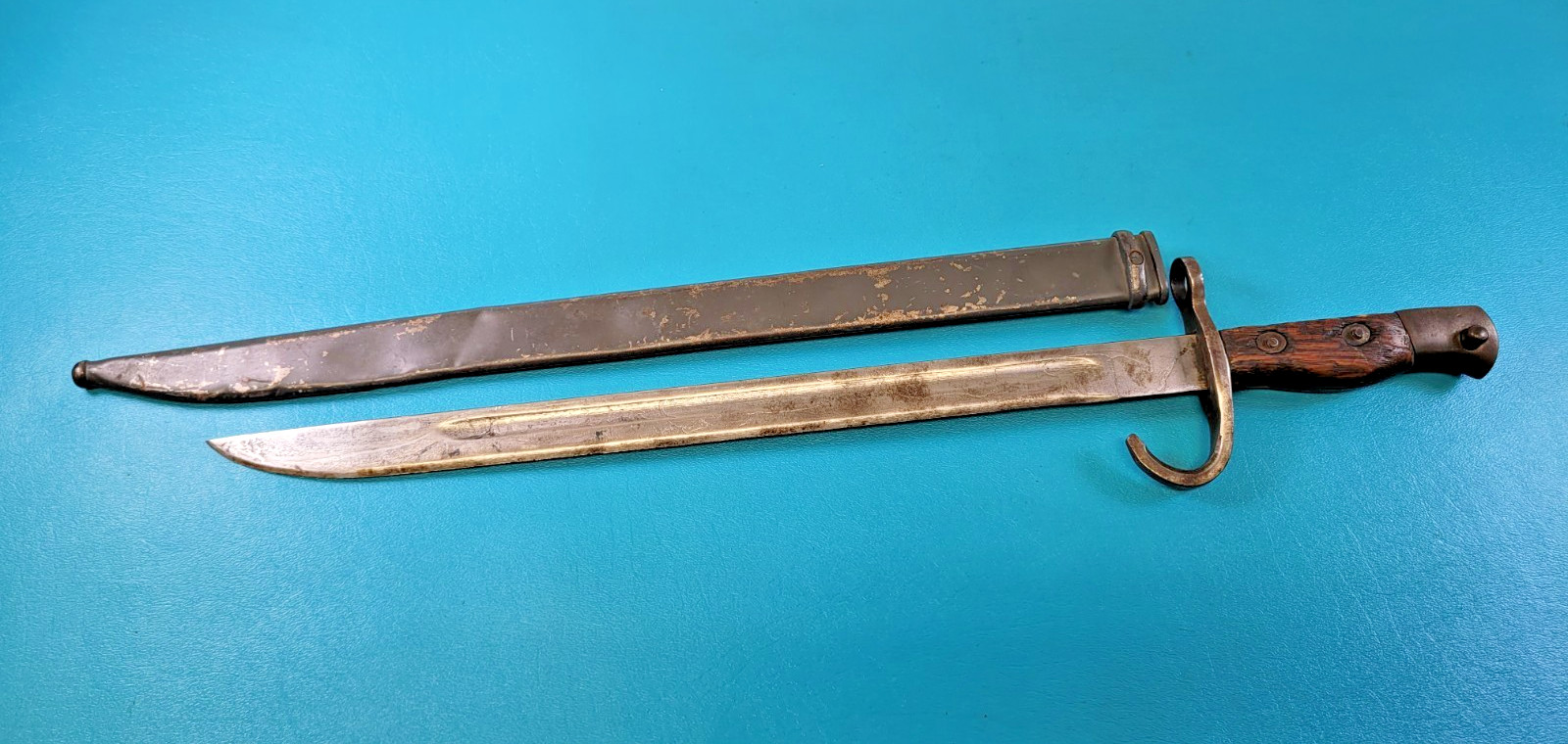 WWII Japanese Arisaka Training Bayonet Knife + Sheath + Metal Tag Brace TR446