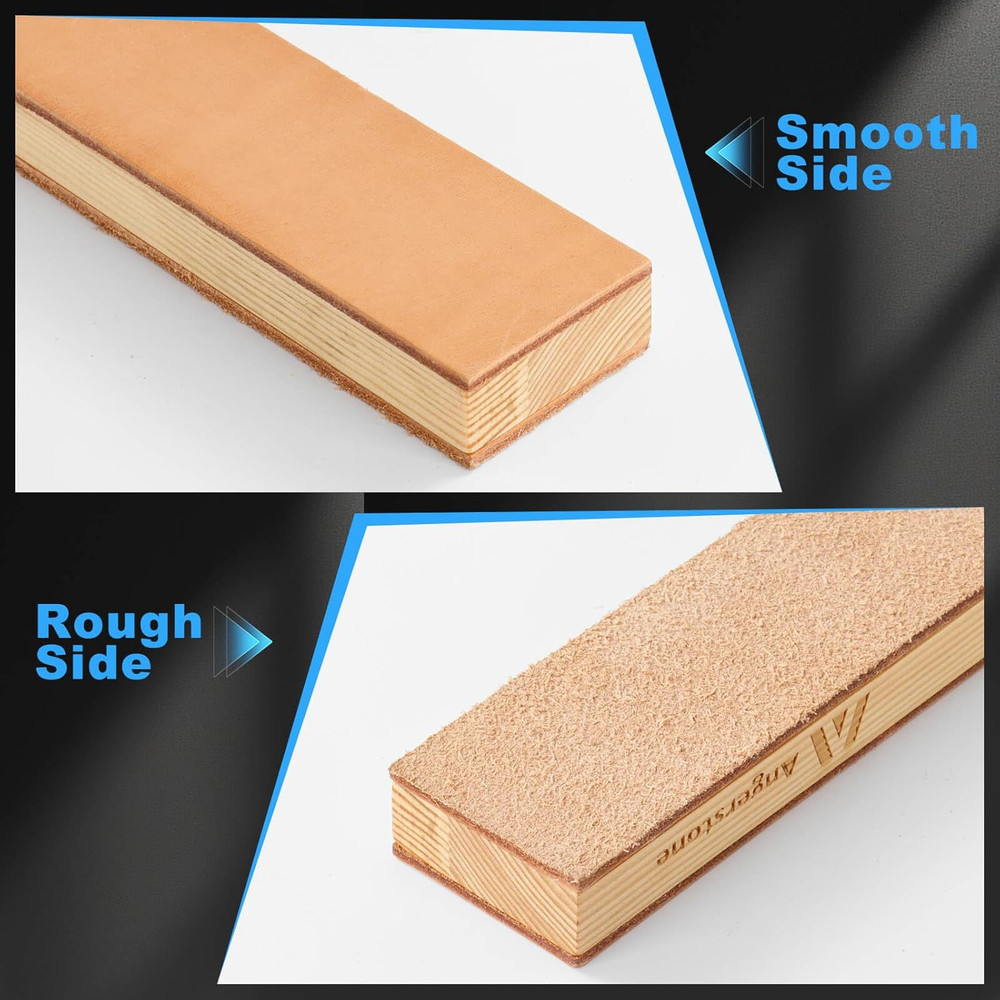 Double Side Leather Strop for Knife Sharpening - 14"X 2" Stropping Block Kit wit