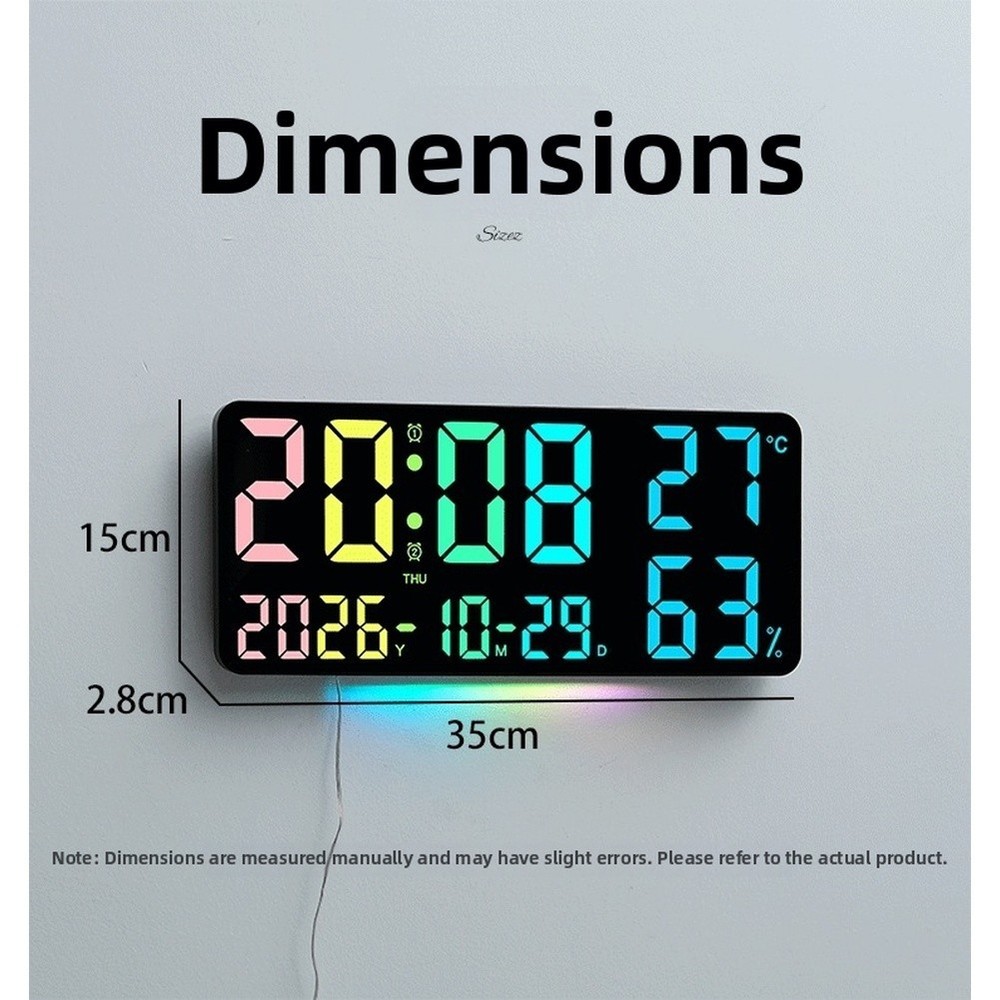 Wall Clock with RGB Lights Temperature Humidity Display Dual Alarm Function
