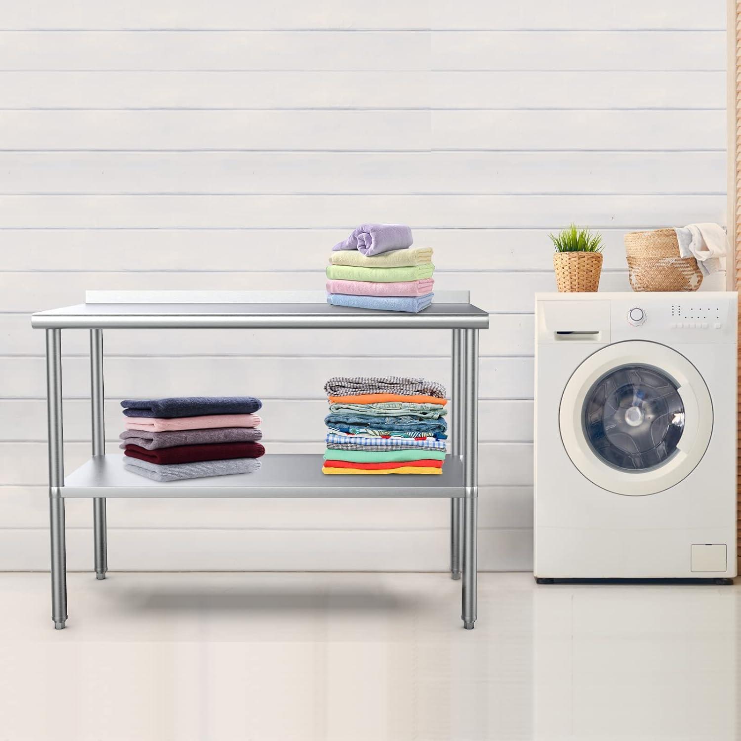 36'' x 24'' Stainless Steel Table for Prep & Work with Backsplash for Kitchen