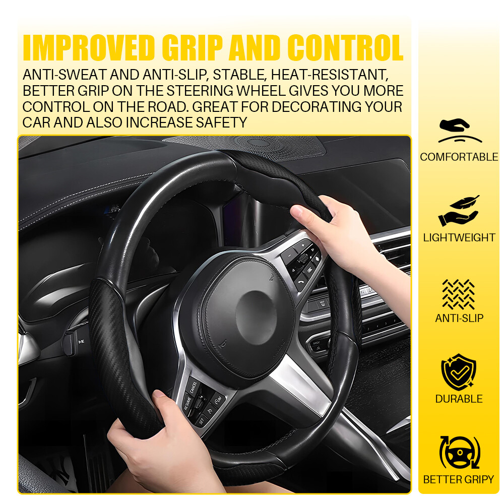2X Carbon Fiber Universal Car Steering Wheel Booster Cover NonSlip Accessory EOA