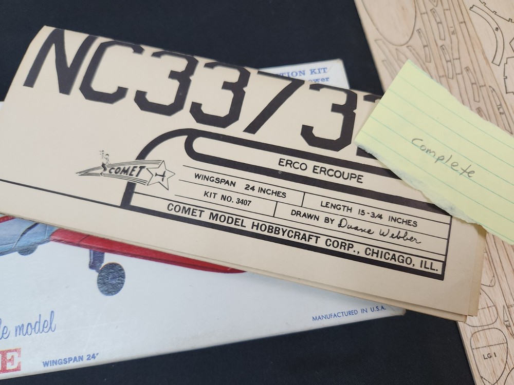 Vintage Balsa model plane kit Comet Ercoupe 3407 24" span