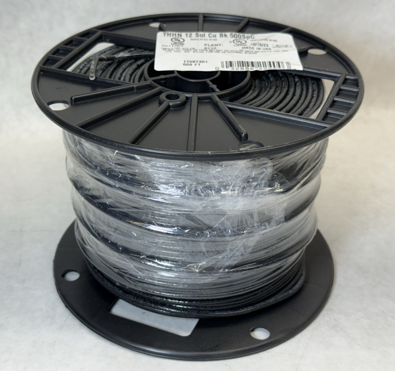 NEW Southwire 11587301 THHN Building Wire Solid Cu, 12 AWG, Black, 500 ft.