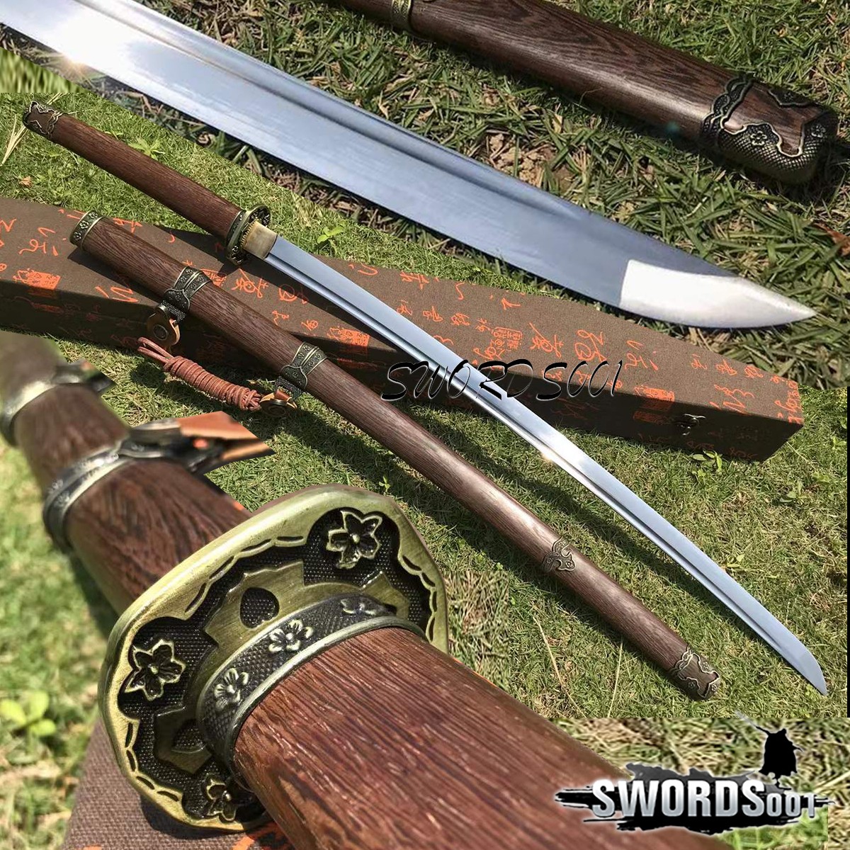 Japanese Gunto Military Saber Sakura Katana T10 Steel Rosewood Samurai Sword