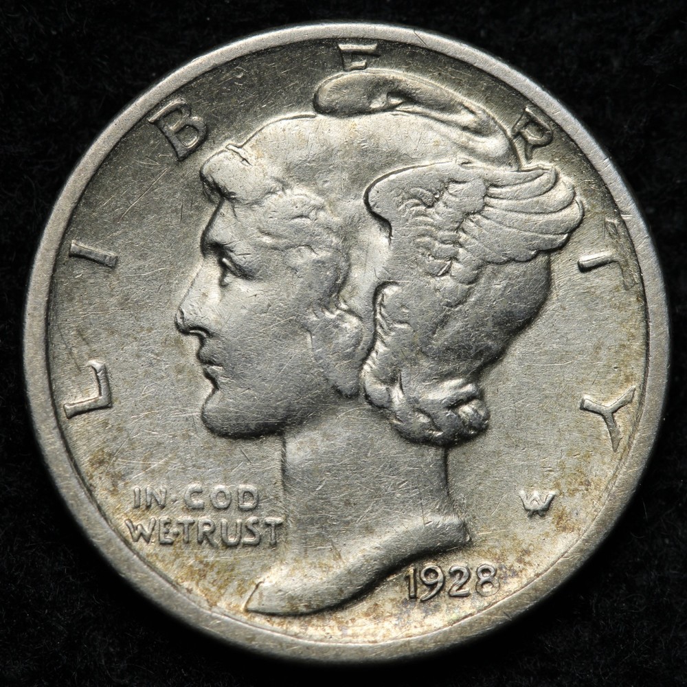 1928-D Mercury Silver Dime AU E237 JING