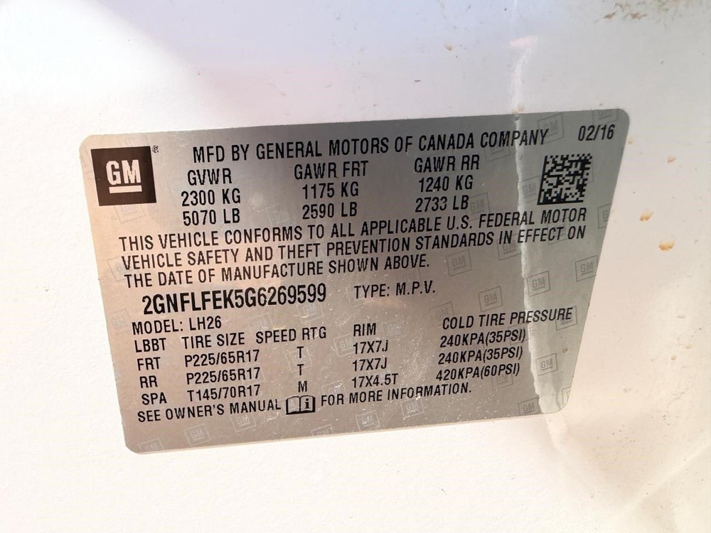 EQUINOX   2016 Keys/Latches/Locks 104966960