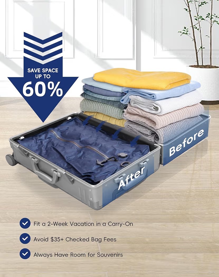 2PACK Travel Vacuum Bags With Wireless Pump Airtight & Waterproof For Traveling