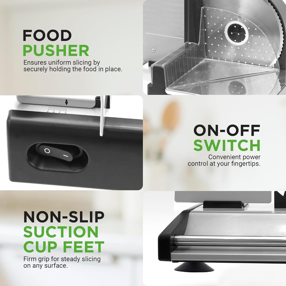 200W Automatic Electric Meat, Deli & Bread Slicer with Adjustable Thickness
