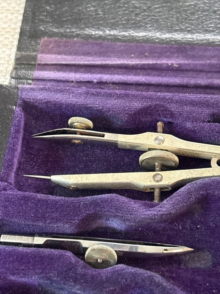 Vintage Drafting Tool Set Compass Germany Dividers Ruling Pen Case Incomplete