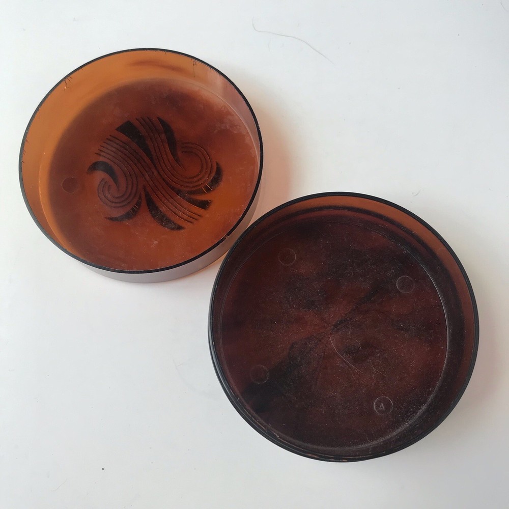 Vtg Corn Silk Micron Face Powder Plastic Tortoiseshell Containers Set 2 Empty