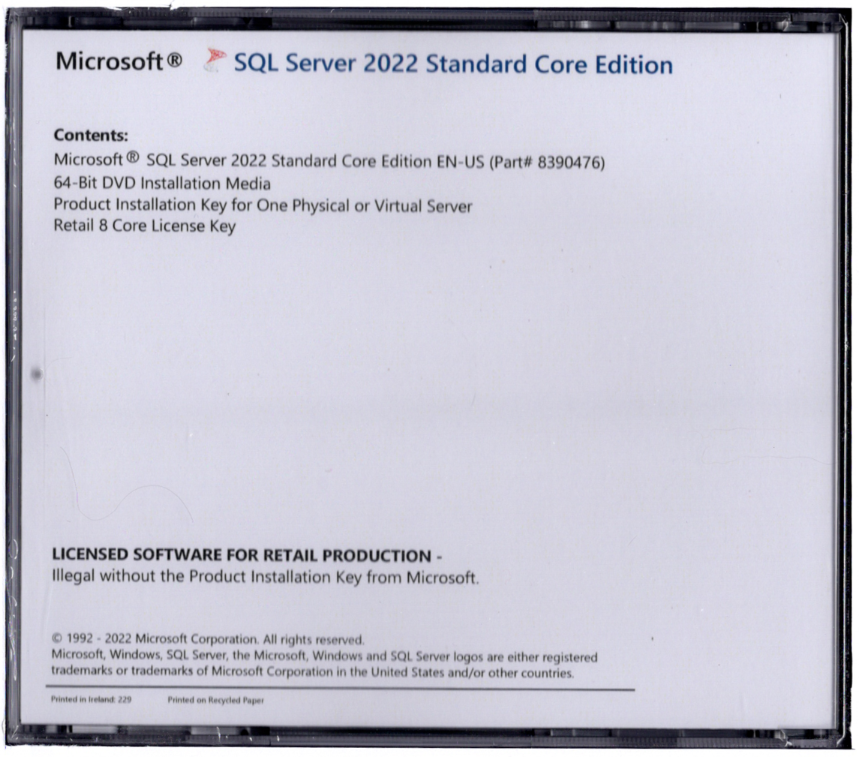 Microsoft SQL Server 2022 Standard with 8 Core License, unlimited User CALs