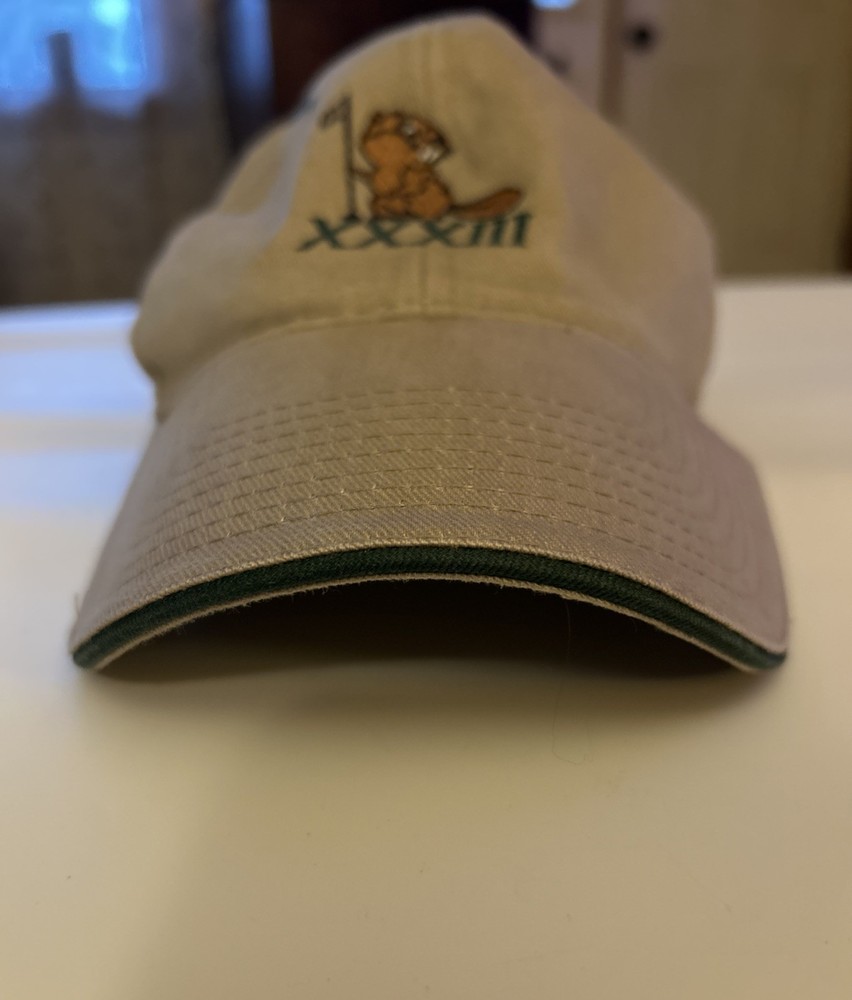 Golf Hat Cap With Beaver Embroidered Khaki With Hook & Loop Strap
