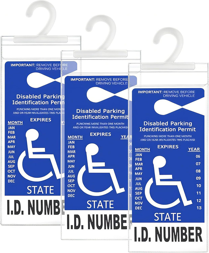 3 Pack Handicapped Parking Placard Holder with Large Hanging Hook