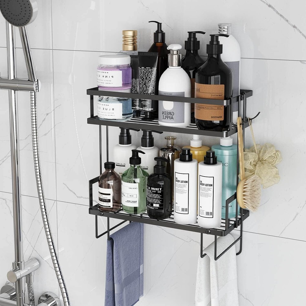 Space Saving 2-Tier Toilet Storage - Black Finish, Heavy Duty & Rust Proof