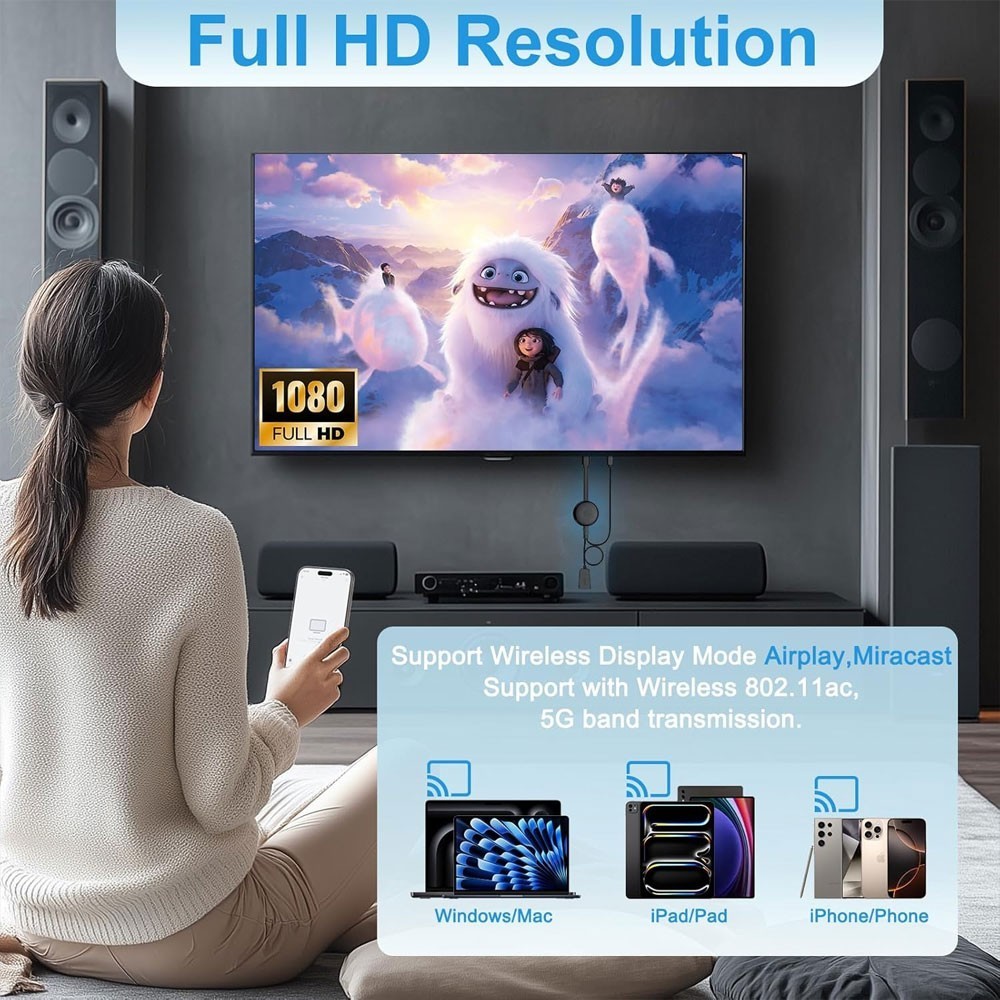 For Chromecast Google Wireless HDMI Adapter Screen Phone Mirroring Extender 5G