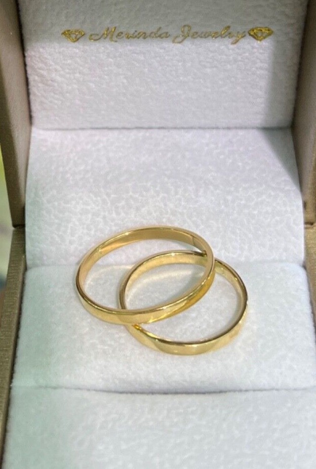 2mm 18K Solid Yellow Gold Handcraft Unisex Square Wedding Stackable Ring Band