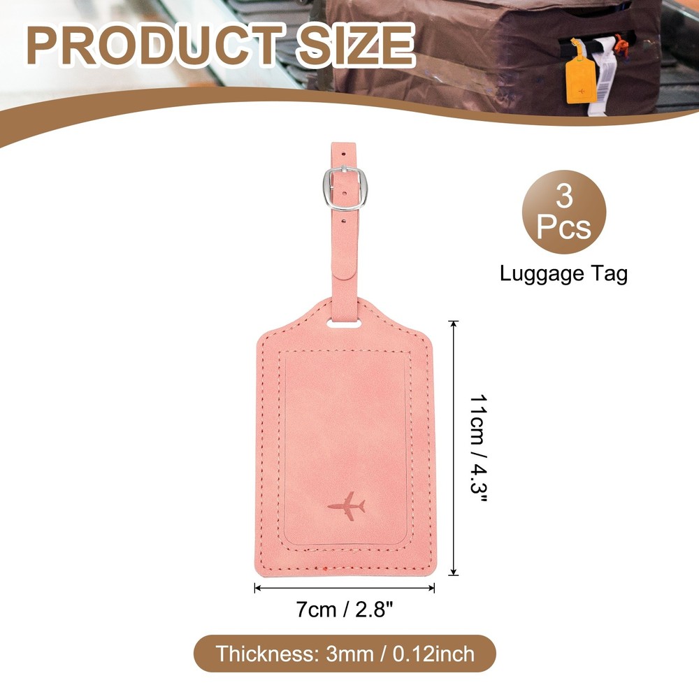 Suitcase Tags, Pink Leather Tags with Private Protection, 3 Pcs
