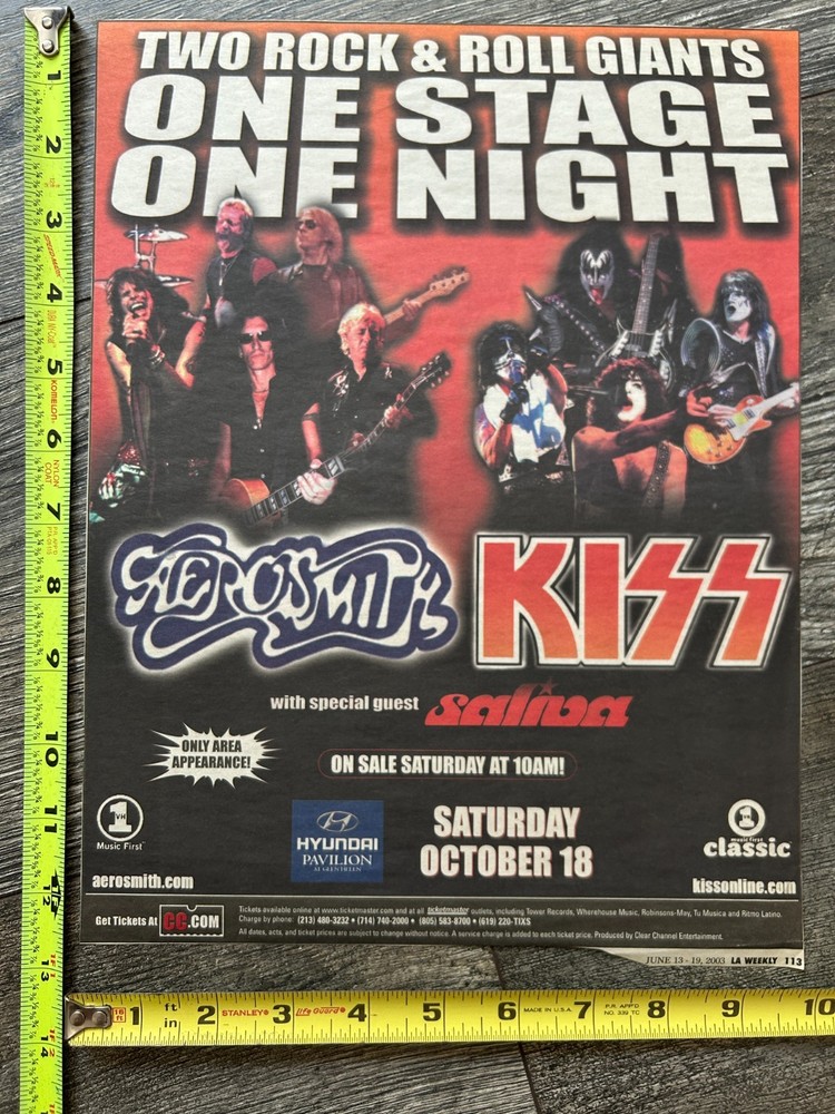 KISS Concert Ad Tour San Bernardino CA Oct 18 2003 Aerosmith Vintage Kiss