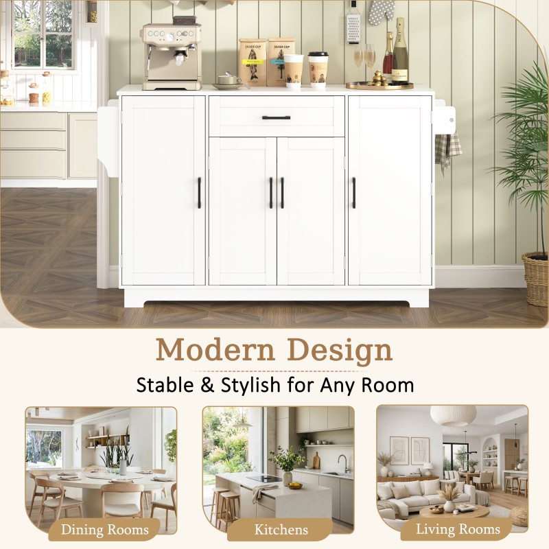 Fluted Buffet Sideboard Cabinet with Storage, Adjustable Shelves, Modern White