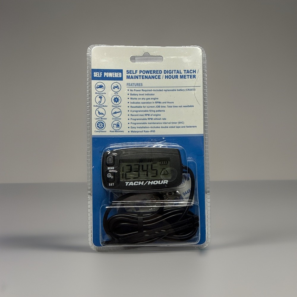 Engine Hour Meter Inductive Tachometer Backlit Gauge Digital Resettable Tach ...