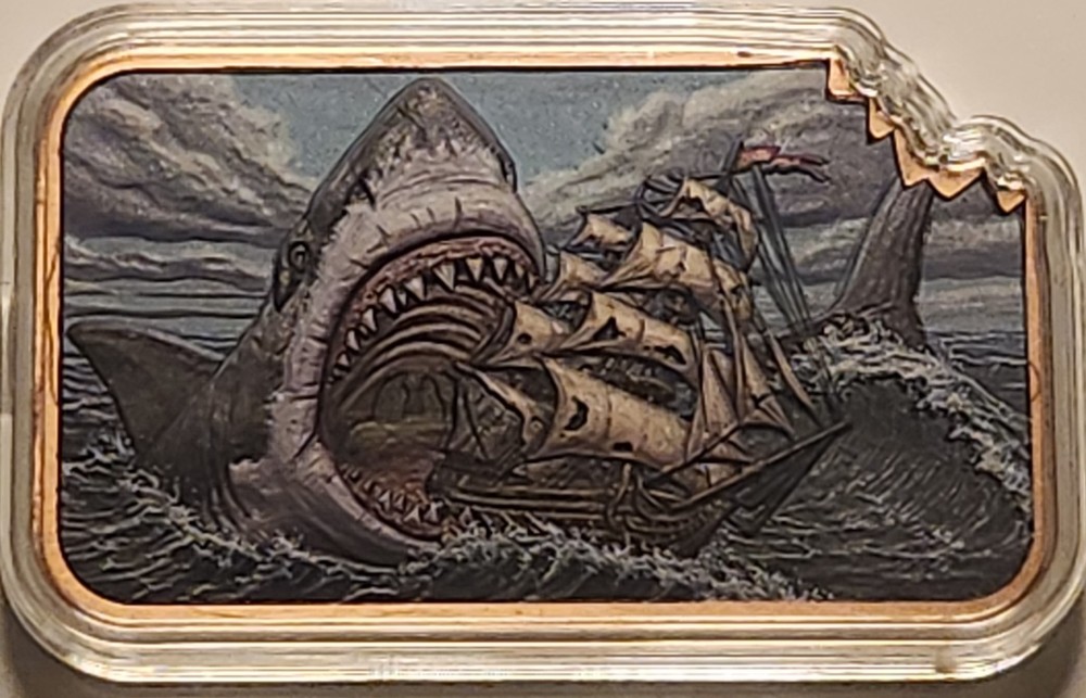 5 oz .999 Fine Copper Bar – Shark Bite Pirate Ship Design