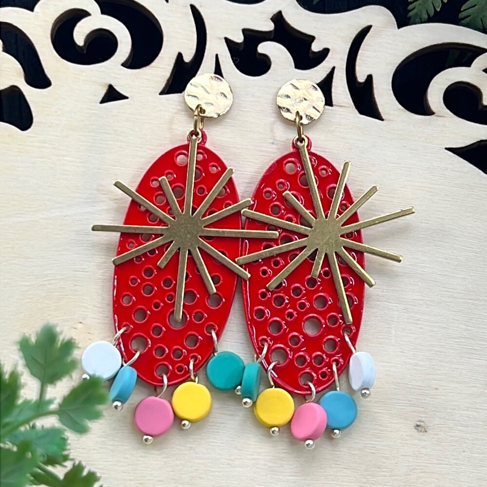Adorned Crown Artisan Assemblage earrings atomic starburst