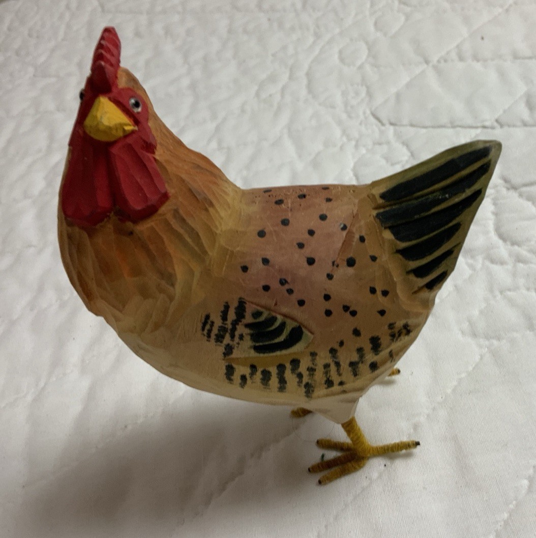 Rooster, Chicken Folk Art Figurine, Country, Wood, Carved, Hand Painted