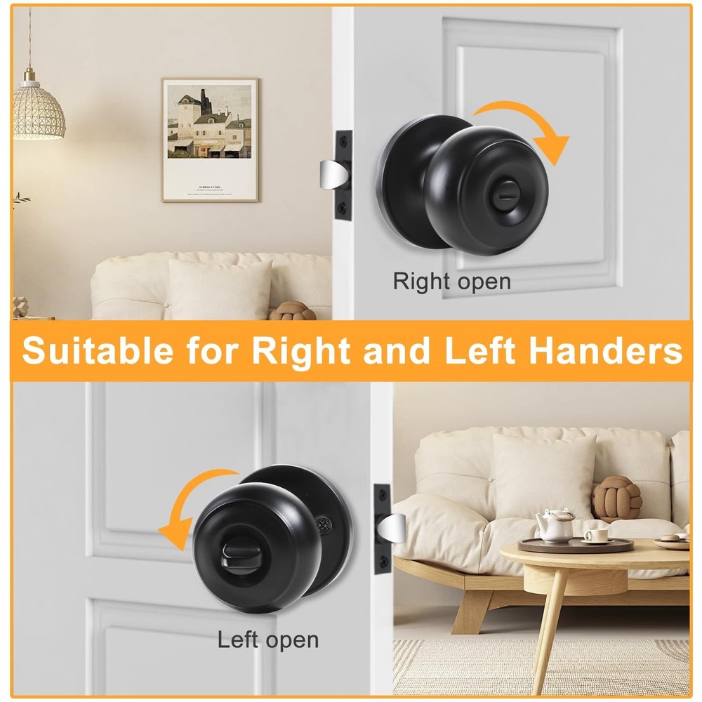 KAMOTA Privacy Door Knobs, 3 Pack Matte Black Heavy-Duty Door Knobs, Interior...